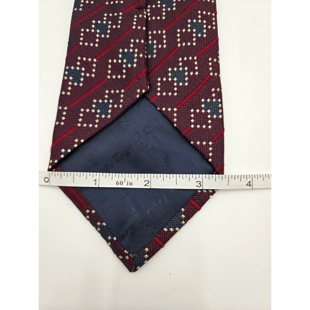 Ermenegildo Zegna Silk Tie Burgundy Geometric Diagonal Stripe Italy 3.5